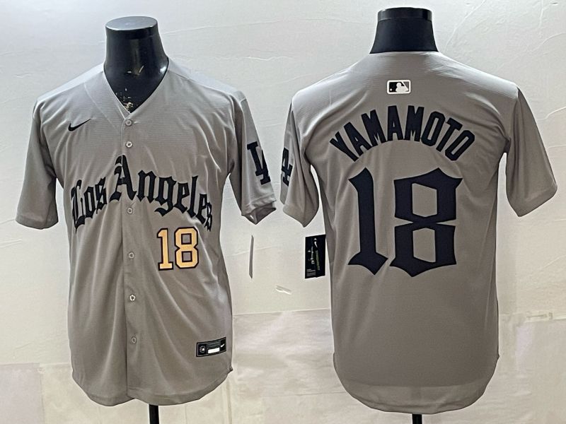 Men 2026 Los Angeles Dodgers #18 Yamamoto Grey Five generations Nike MLB Jersey style 004->youth mlb jersey->Youth Jersey